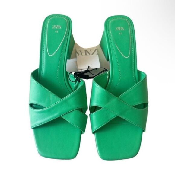ZARA Green Block Wide Heeled Sandals NWT - Picture 3 of 12